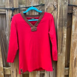 Sweater red with leather  , size L